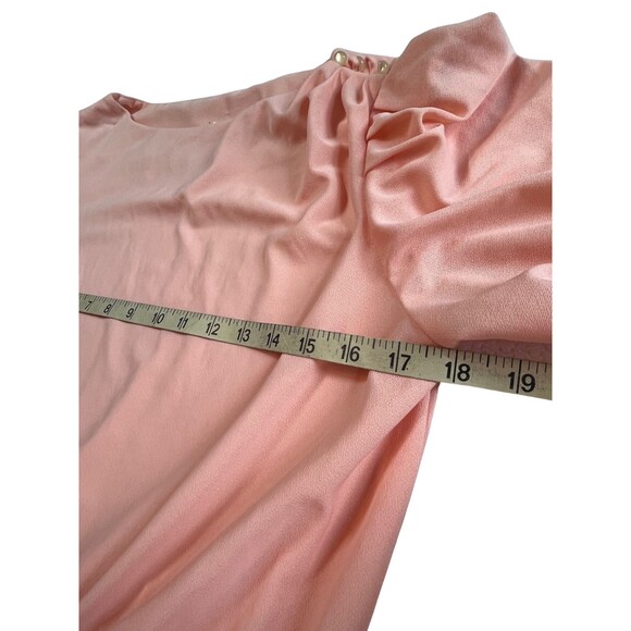 Vintage 80s‎ Peplum Party Dress Peach Pink Short Sleeves Buttons Wedding Retro S - Picture 3 of 14